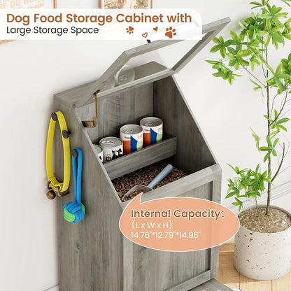 Dog Food Station with, Raised Bowls, Food Storage Cabinet