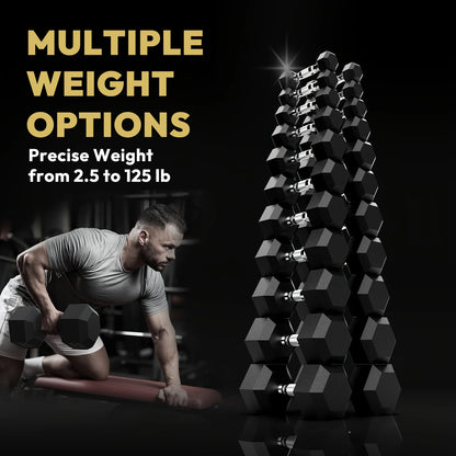 Hex Dumbbell, 10-125 Lb Rubber Encased