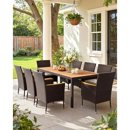 Patio Dining Set Acacia Wood Table Wicker Patio Chairs