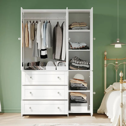 71" Wooden Armoire with Drawers Mirror