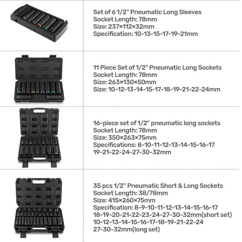 1/2" Drive Deep Impact Socket Set