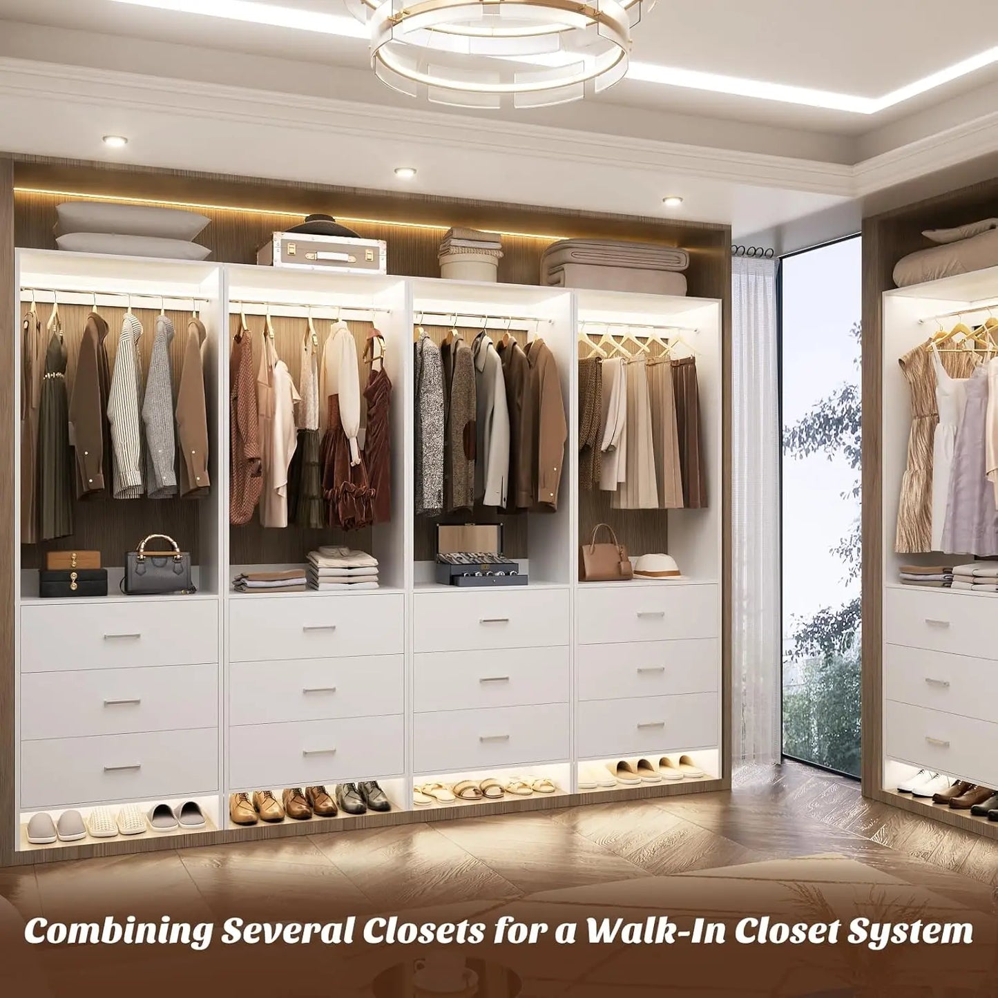 8FT Wood Closet Organizer System with Hanging Rods