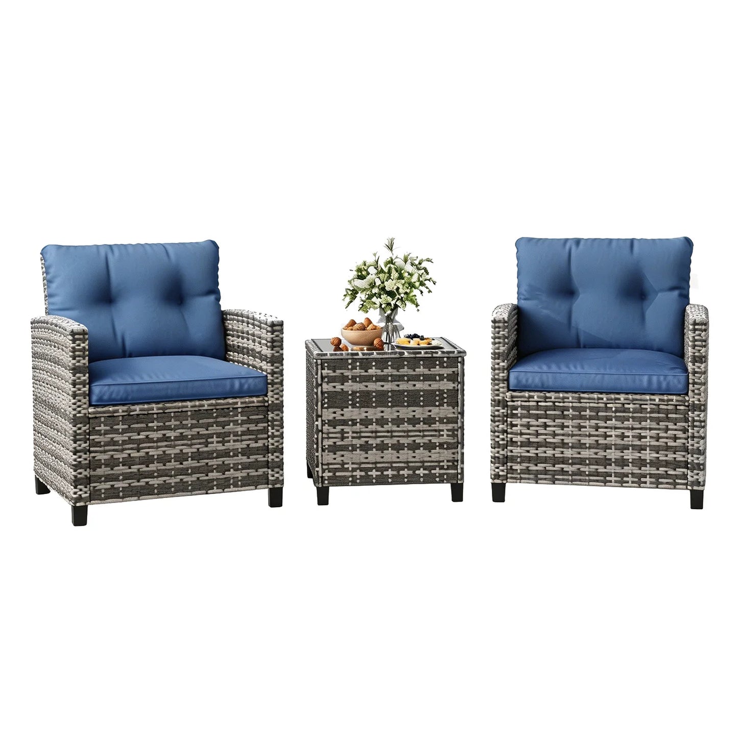 3-Piece Wicker Patio Furniture Rattan With Coffee Table