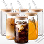 6pcs Drinking Glass with Bamboo Lids and Glass Straw