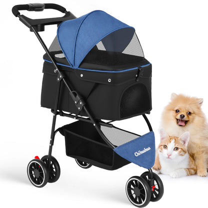 Pet Stroller, Foldable with Breathable Mesh Canopy