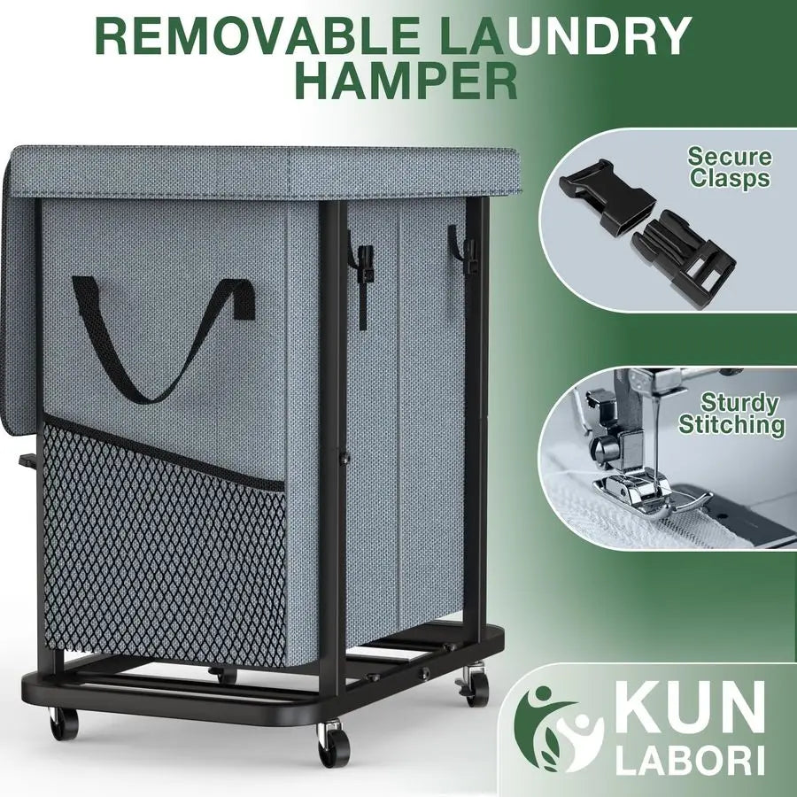 Gal190L High Grade Large Laundry Basket with Wheels, Rolling Laundry Hamper, Laundry Cart with Metal Frame and Removable Bag Des