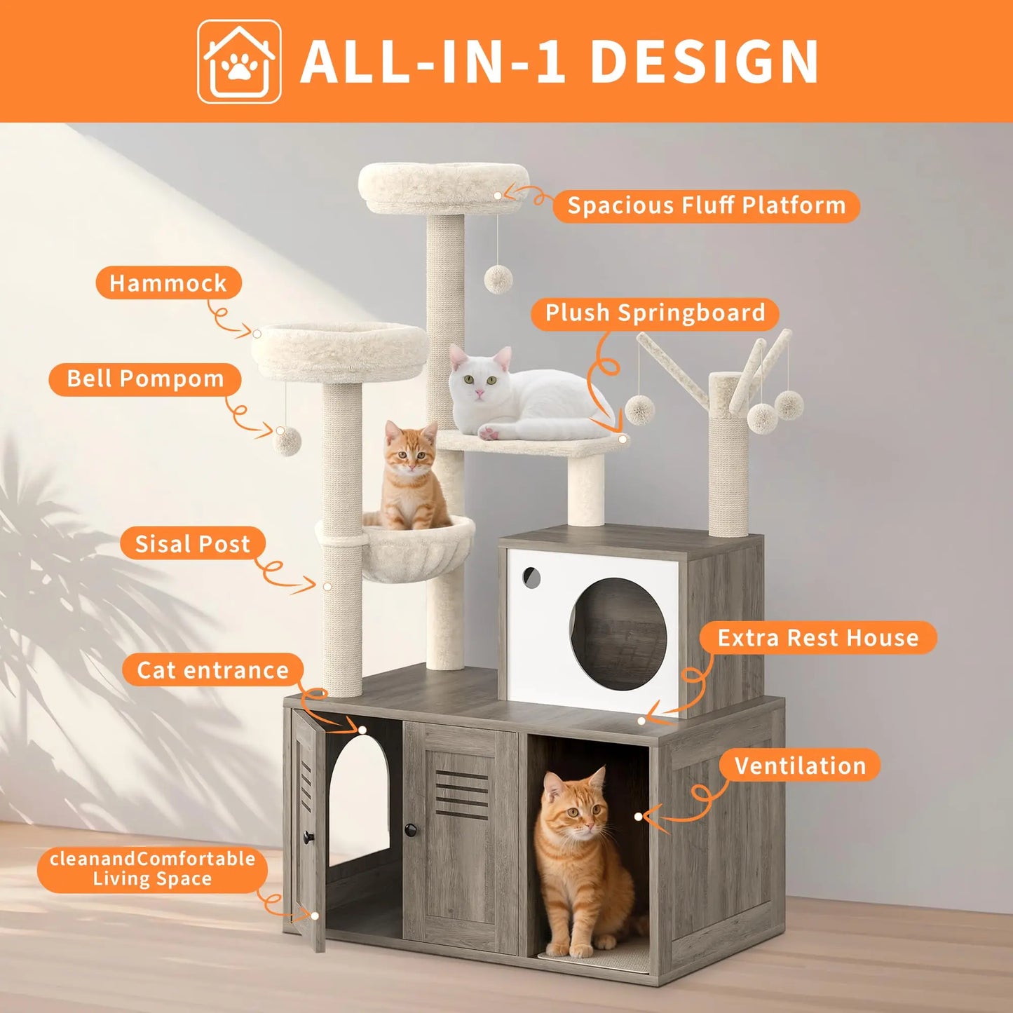 Cat Condo, Scratching Posts & Litter Cabinet For Indoor Cats