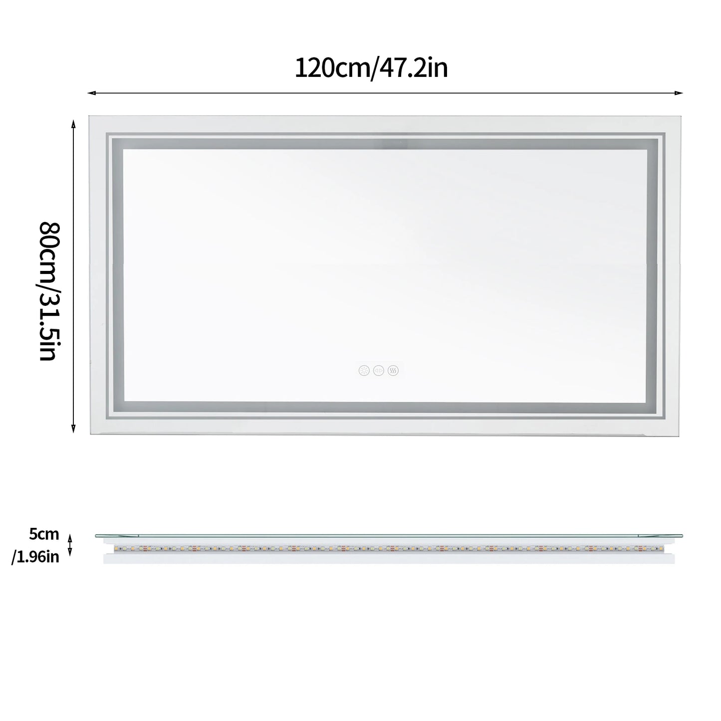 Illuminated Bathroom Mirror, Front and Backlit Lights