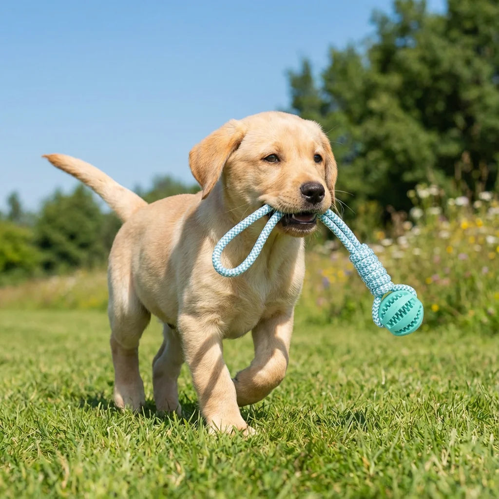 Rope & Rubber Dog Chew Ball, Treat Dispenser