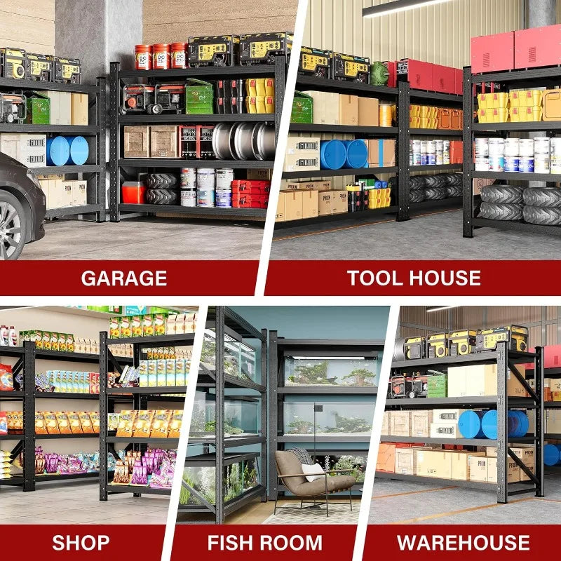 Heavy Duty Garage Shelving Units, Black Metal