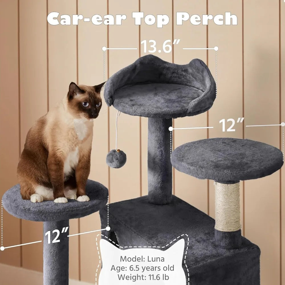 Cat Tree, Tower with Perch, Caves, Scratching Posts,Ladder, and Plush Balls