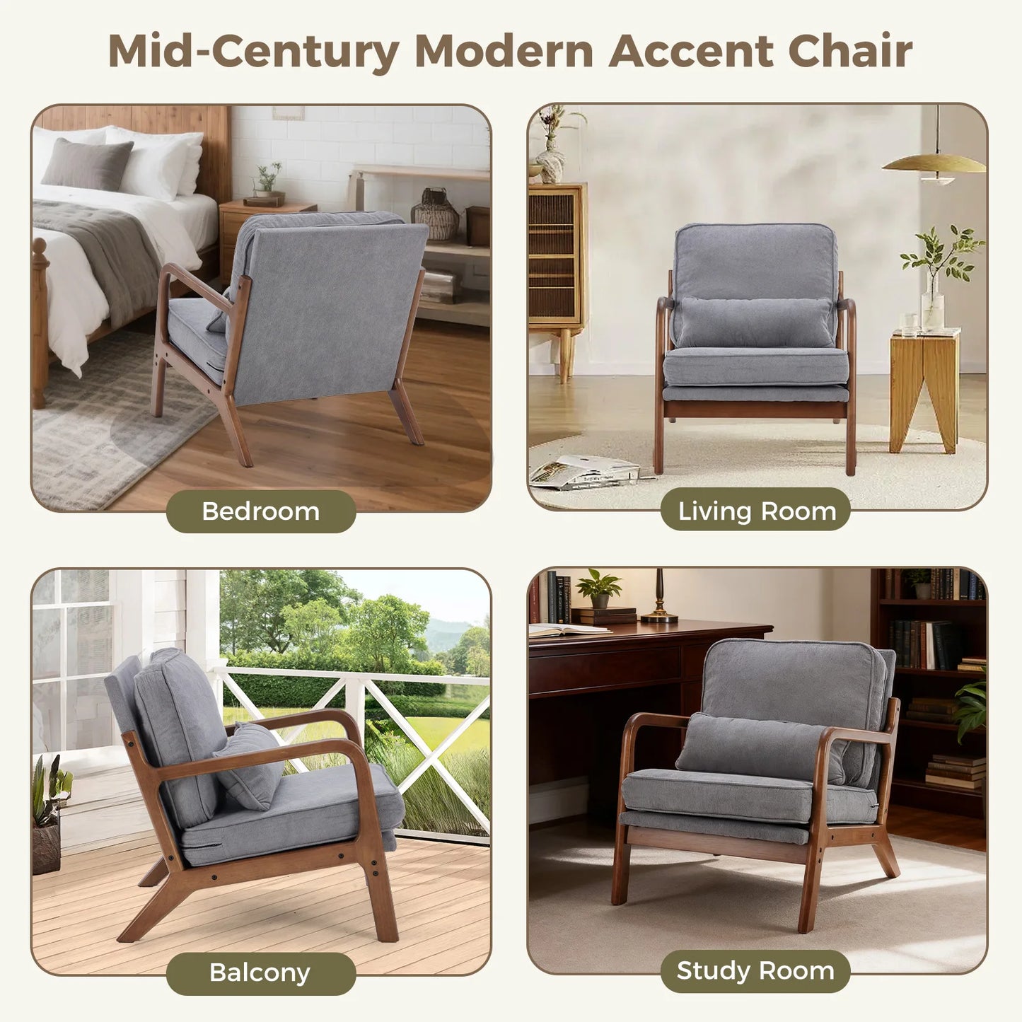 Chair Solid Wooden Frame with Arms and Waist Cushion