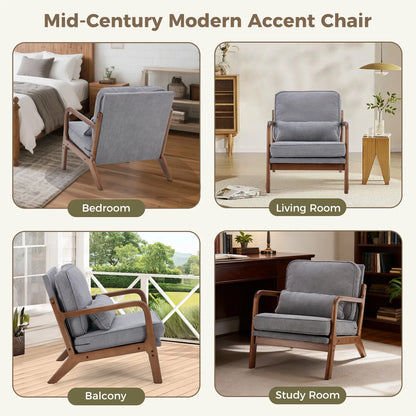 Chair Solid Wooden Frame with Arms and Waist Cushion