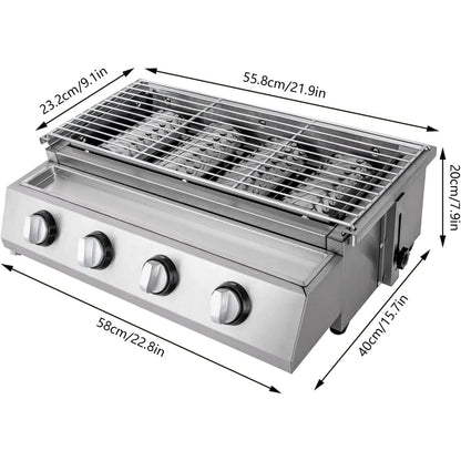 Professional 4-Burner Stainless Steel Portable Tabletop Propane/LPG Gas Grill