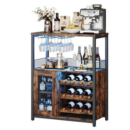 Wine Bar Cabinet With Adjustable Shelves & Glass Holders
