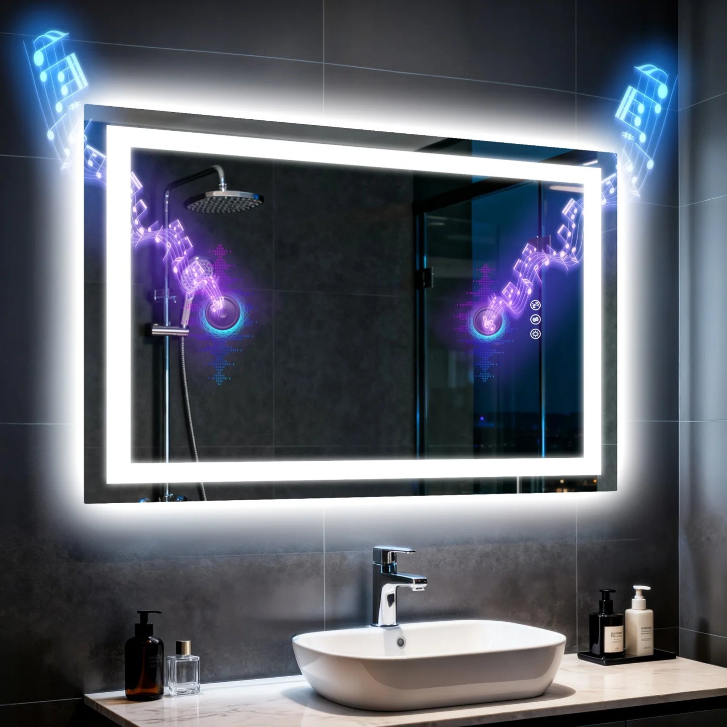 Bathroom Mirror Built-in Bluetooth Speaker, Anti-Fog
