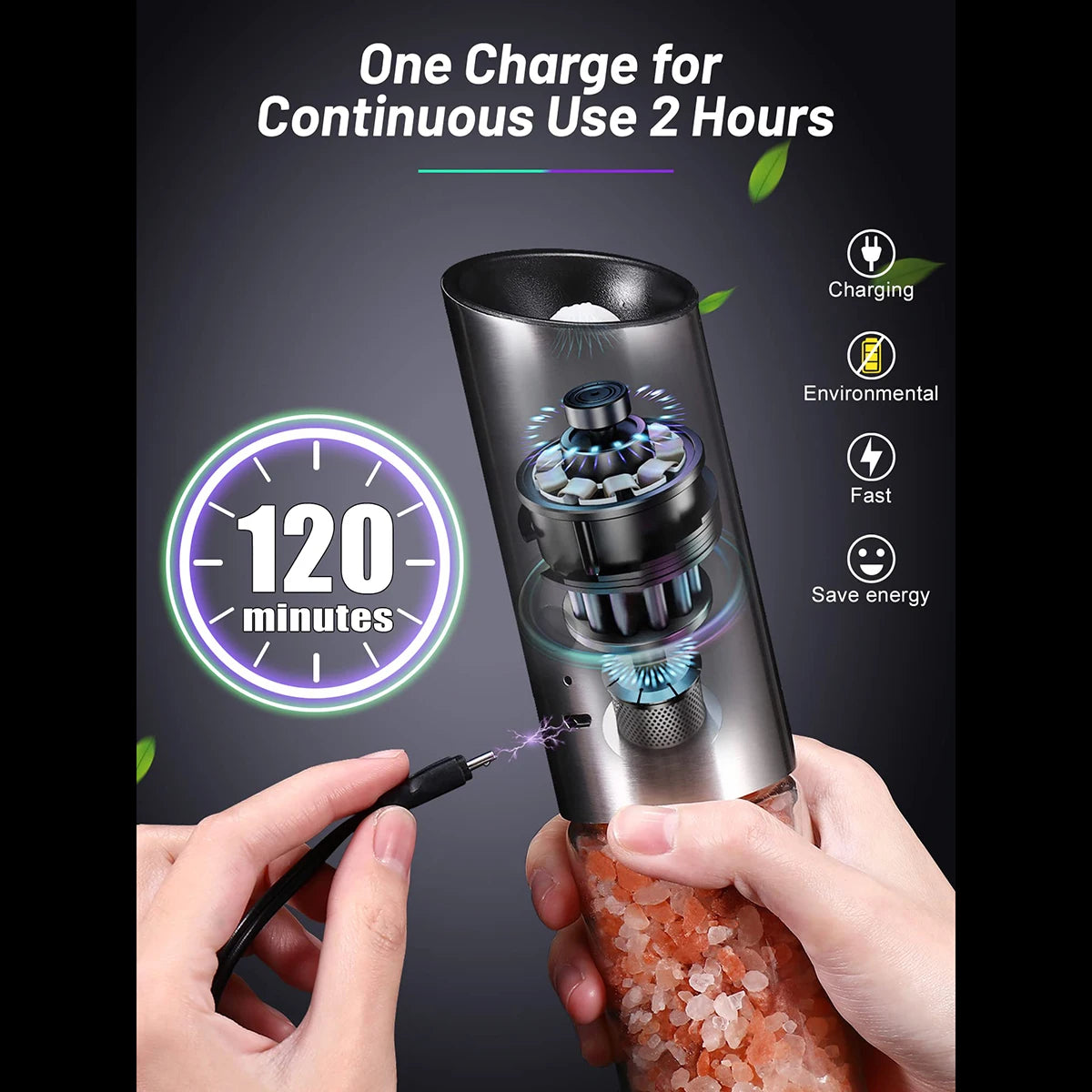 2pcs electric salt and pepper grinder set, rechargeable