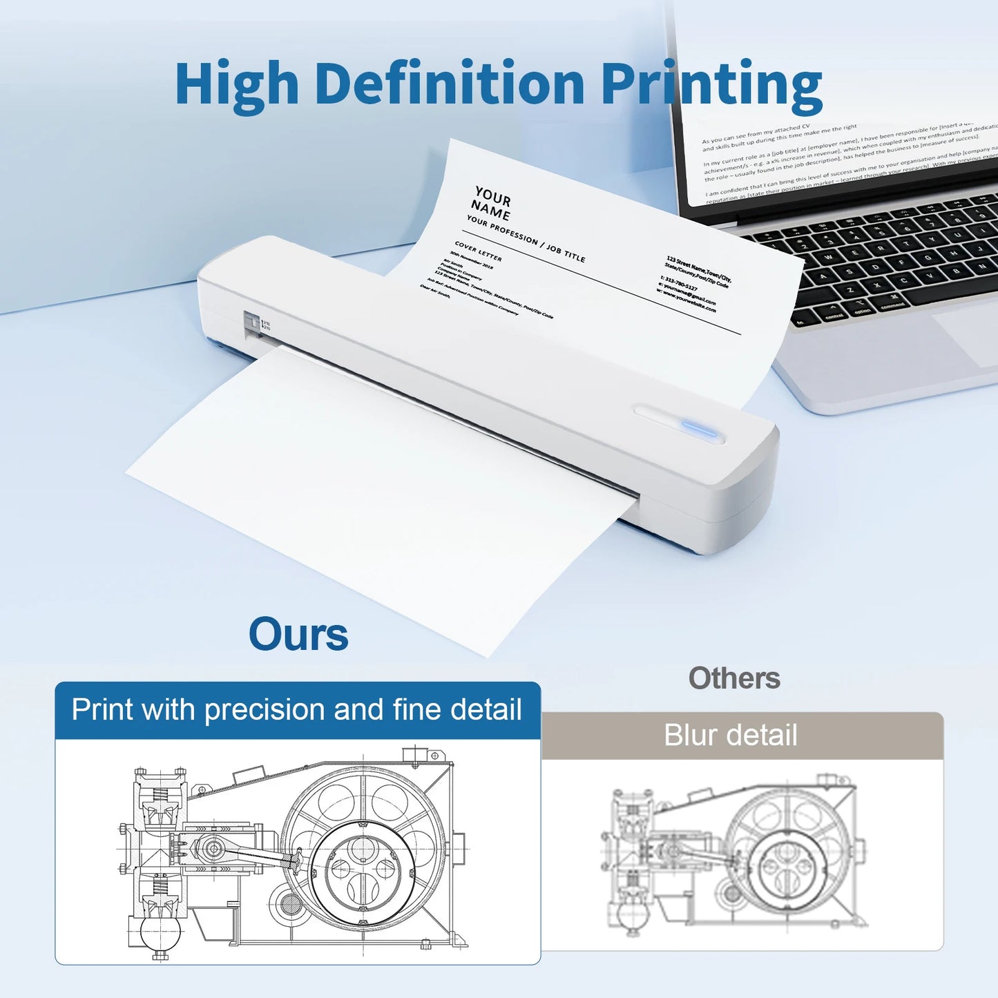 Portable Printer Wireless Inkless Thermal Printer, Bluetooth