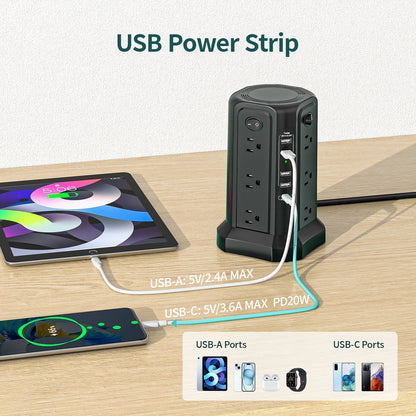 power strip equipped with a surge protector.