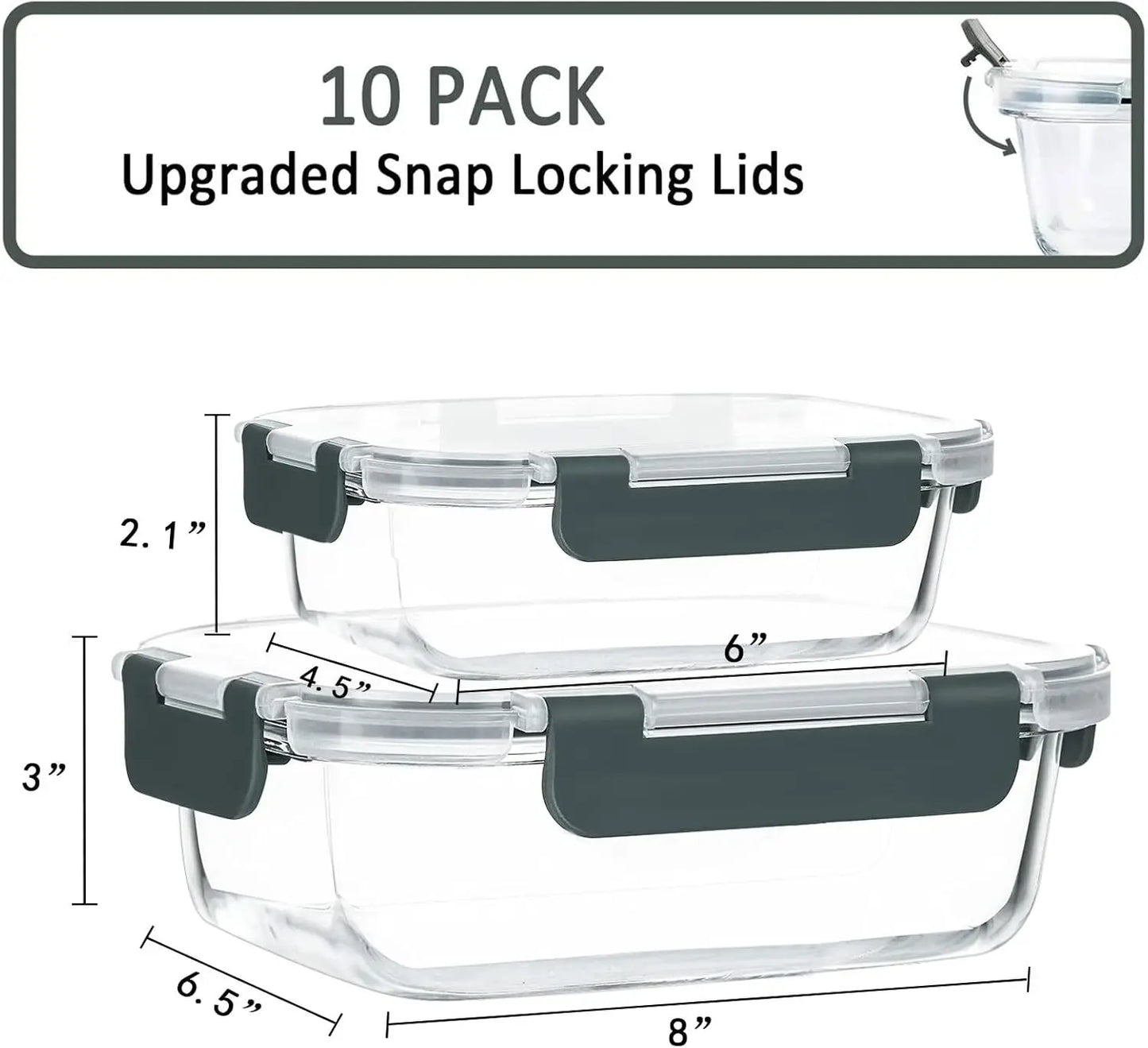 10-Pack Glass Meal Prep Containers with Lids, Airtight, Microwave, Oven, Freezer & Dishwasher safe