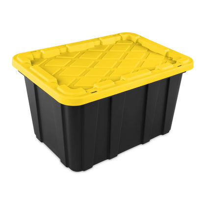 Plastic Storage Tote with Snap-On Lid, Black and Yellow, 6 Pack