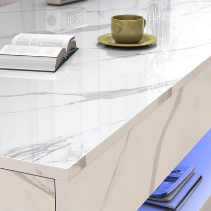 Coffee Table with LED lights, Double-Layer Design with Storage Drawers