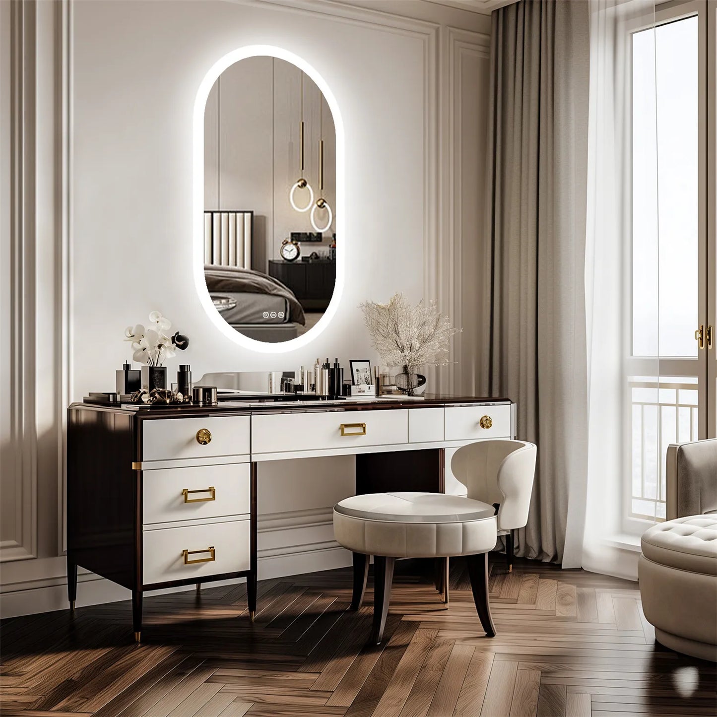 Bathroom Mirror: Oval, Dimmable, Anti-Fog