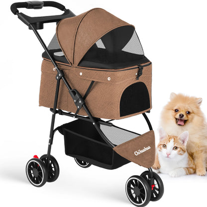 Pet Stroller, Foldable with Breathable Mesh Canopy