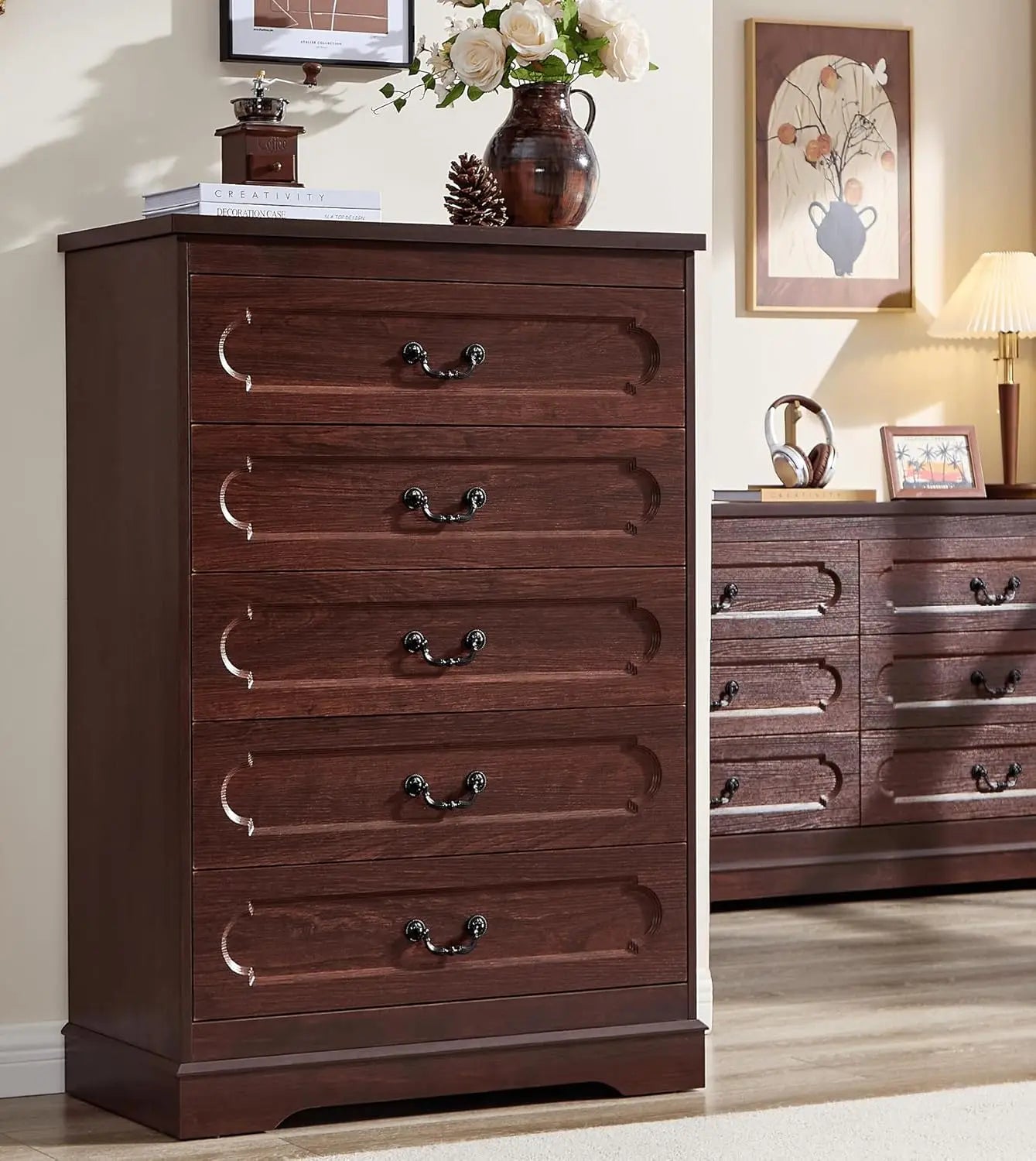 Cherry Wood Chest of Drawers, Rustic Wide Drawers