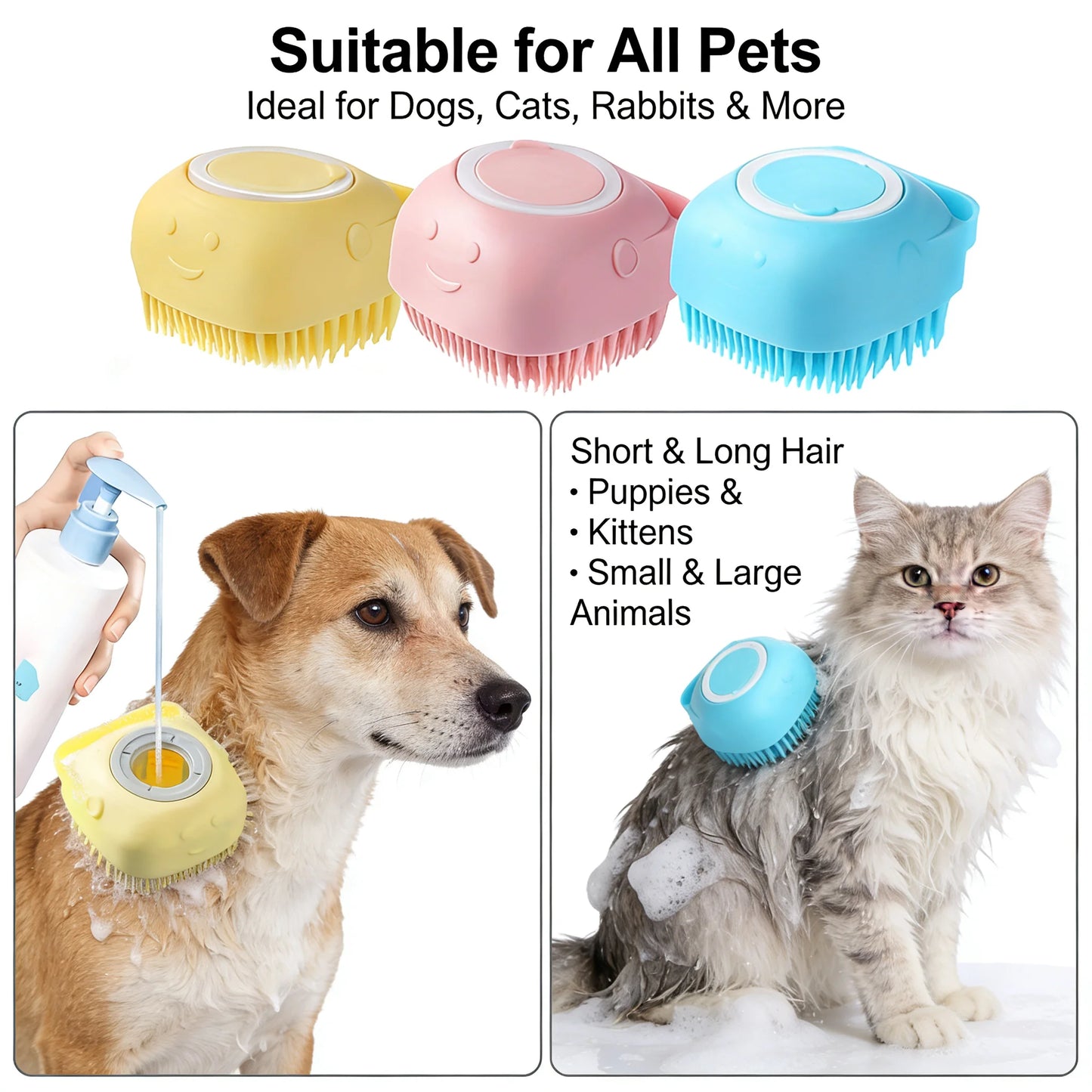 Pet Bath & Massage Brush With Shampoo Storage