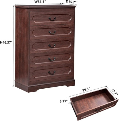 Cherry Wood Chest of Drawers, Rustic Wide Drawers