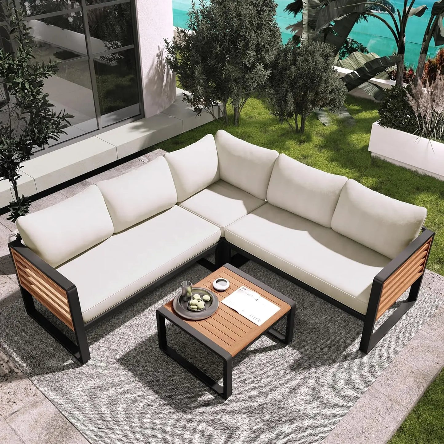 Outdoor Sofa Set with Coffee Table,