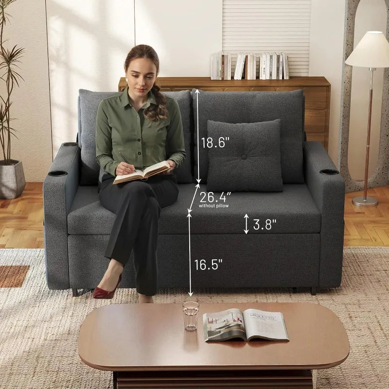 Sleeper Sofa Loveseat, Pull Out Couch with Cup Holder & USB Function