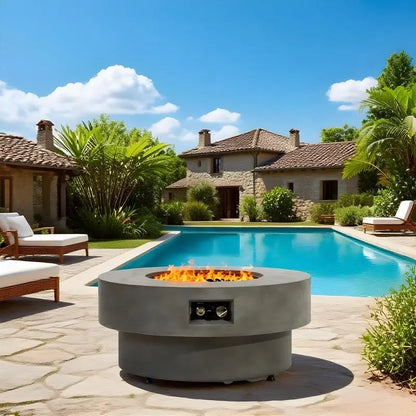 34-inch Round Propane Fire Pit Table, with Burner Lid, Glass Rocks, and Cover