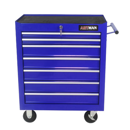 7 Drawer Rolling Tool Box with Key Lock for Garages, Workshops, Repair Shops