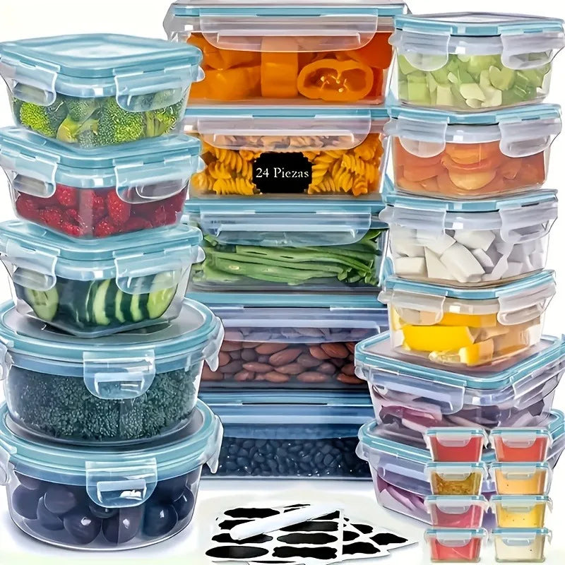24 Airtight Containers & Lids with Labels for, Travel, Kitchen Organization