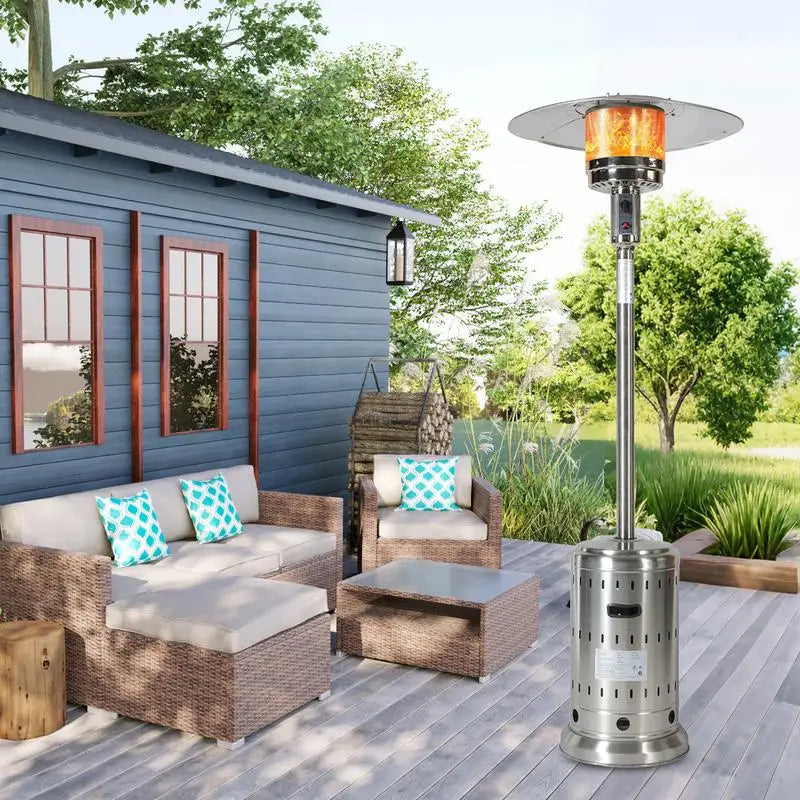 Propane Patio Heater with Wheels & Cover, Stainless Steel
