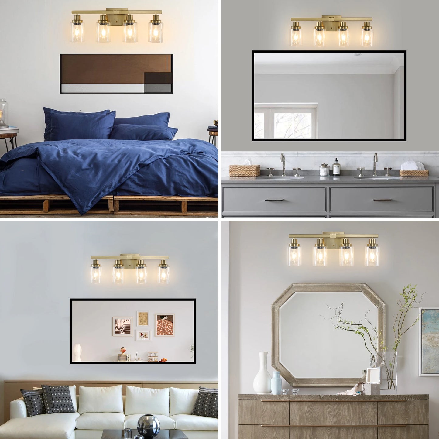 4-Light Vanity Light with Clear Glass Shades(No Bulbs)