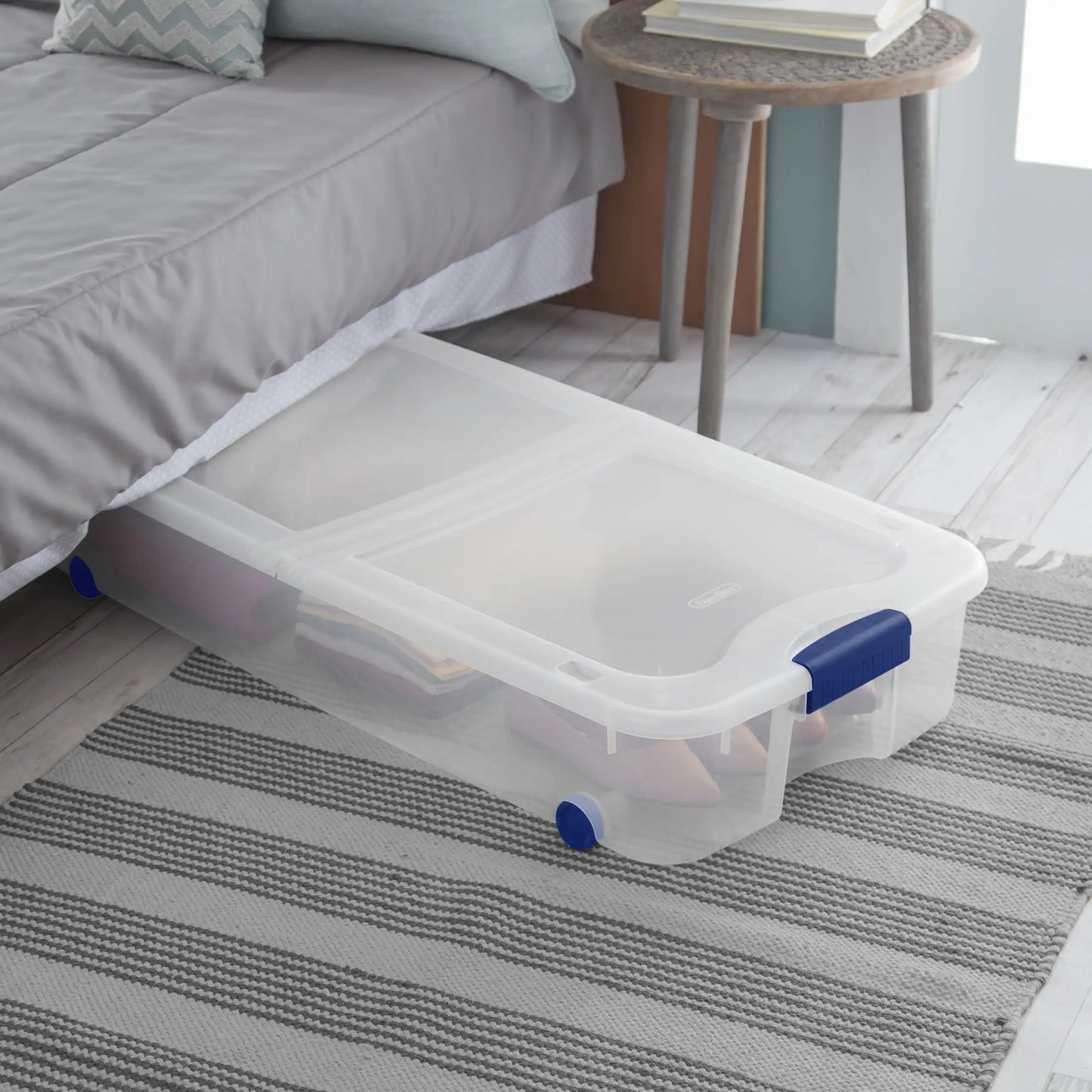 Underbed Wheeled Storage Bin, Clear Plastic with Latch Lid