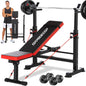 Foldable Weight Bench with Leg Extension/Leg Curl, Squat Rack