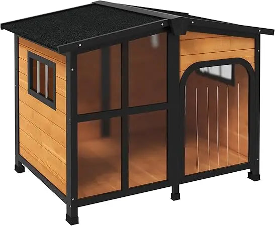 Wooden Dog House with Openable Roof & Giant Window