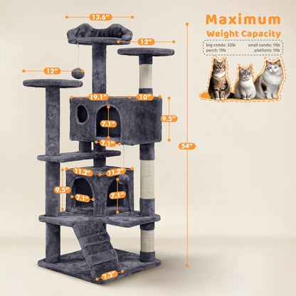 Cat Tree, Tower with Perch, Caves, Scratching Posts,Ladder, and Plush Balls