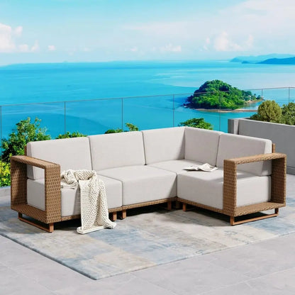 Outdoor Sectional Sofa with UltraThick Cushions, Rattan Wicker
