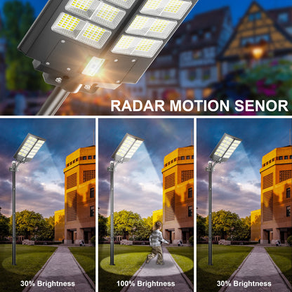 Solar street lights, with motion sensors.