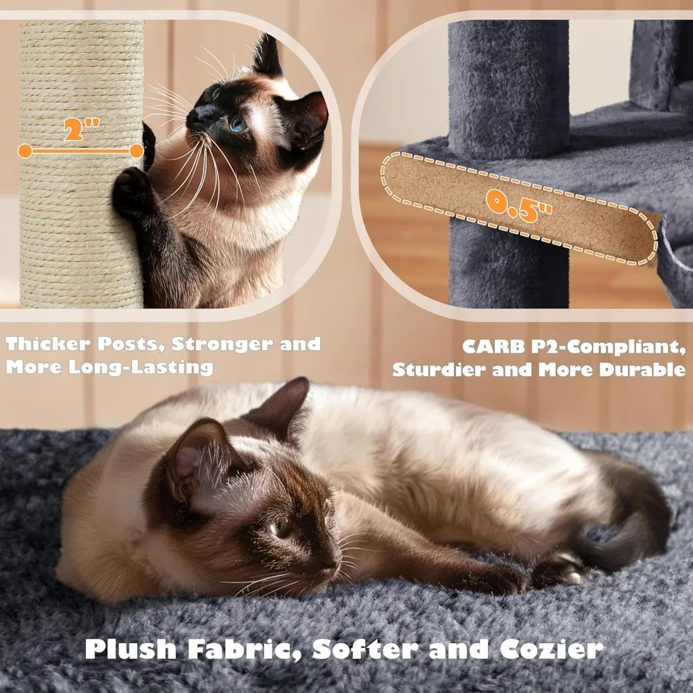 Cat Tree, Tower with Perch, Caves, Scratching Posts,Ladder, and Plush Balls