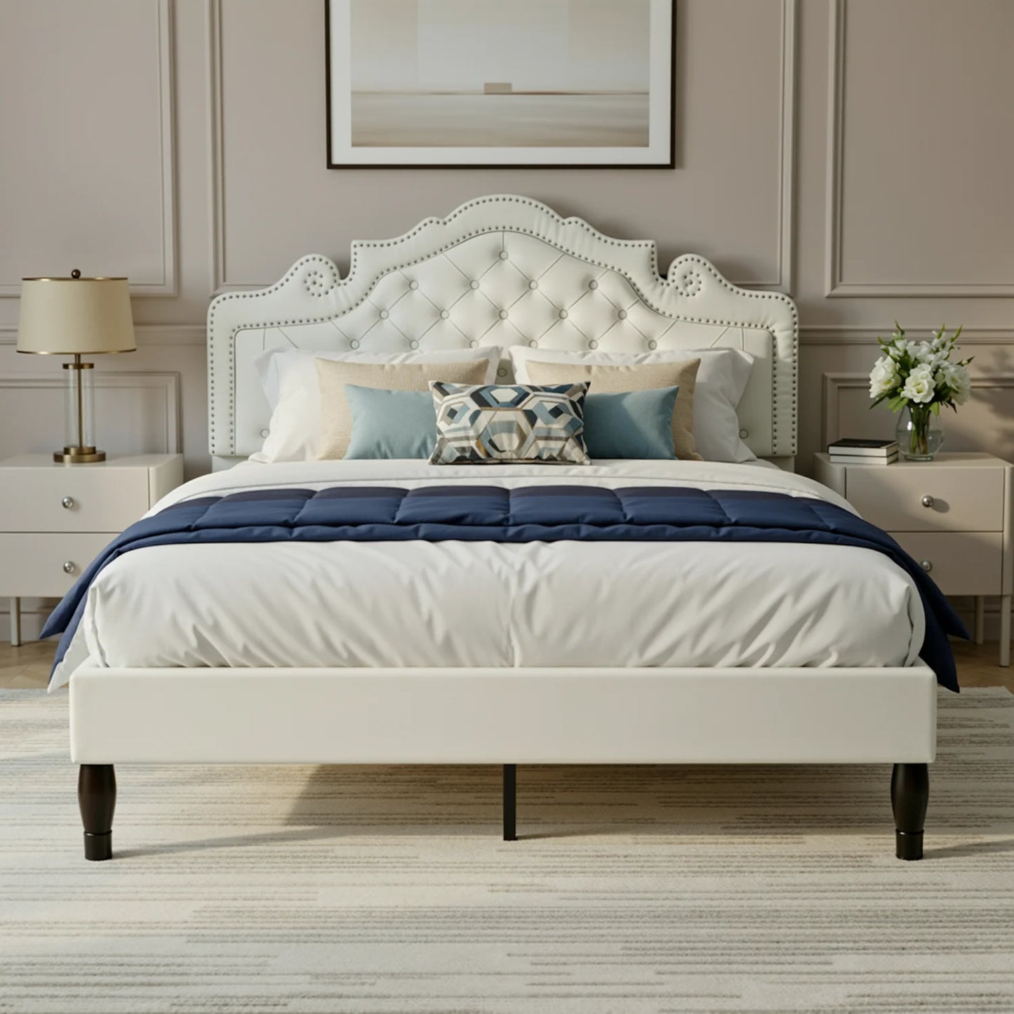 Velvet Bed Frame with Adjustable Tiara Headboard