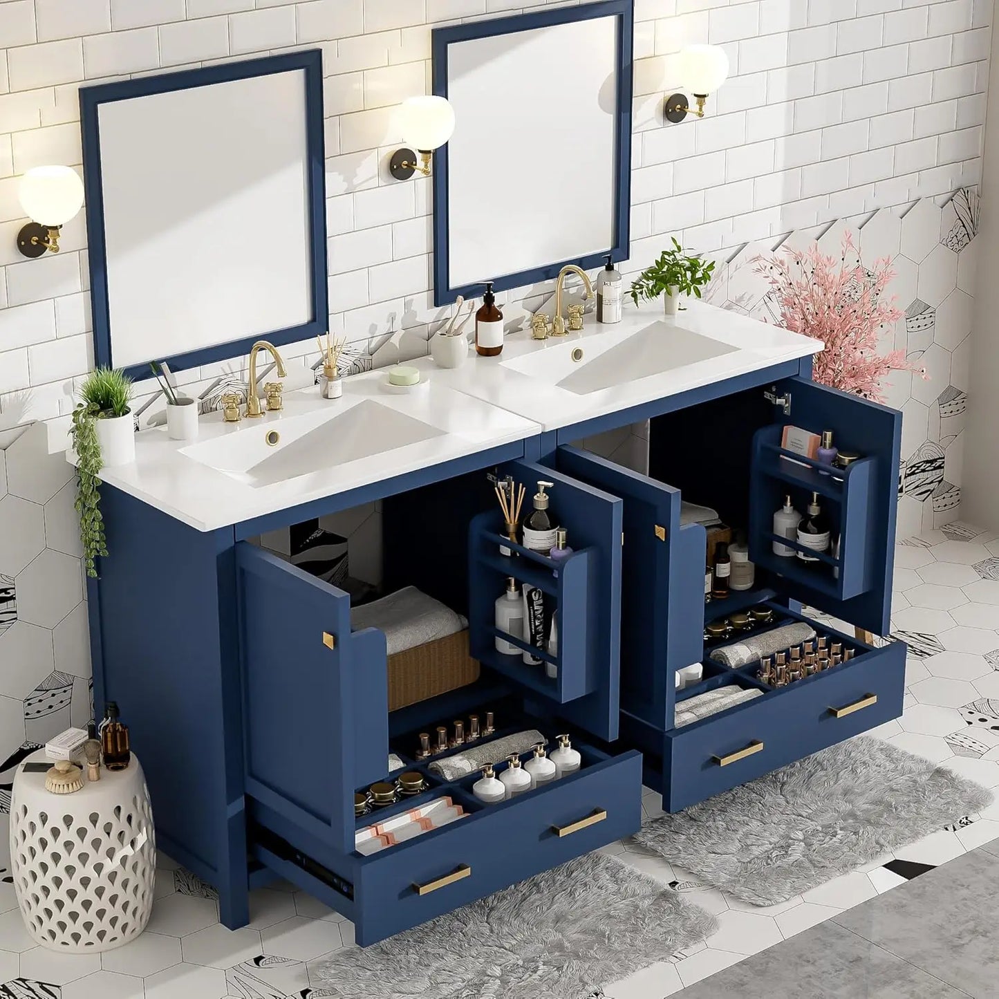 Double Sink Bathroom Vanity Solid Wood