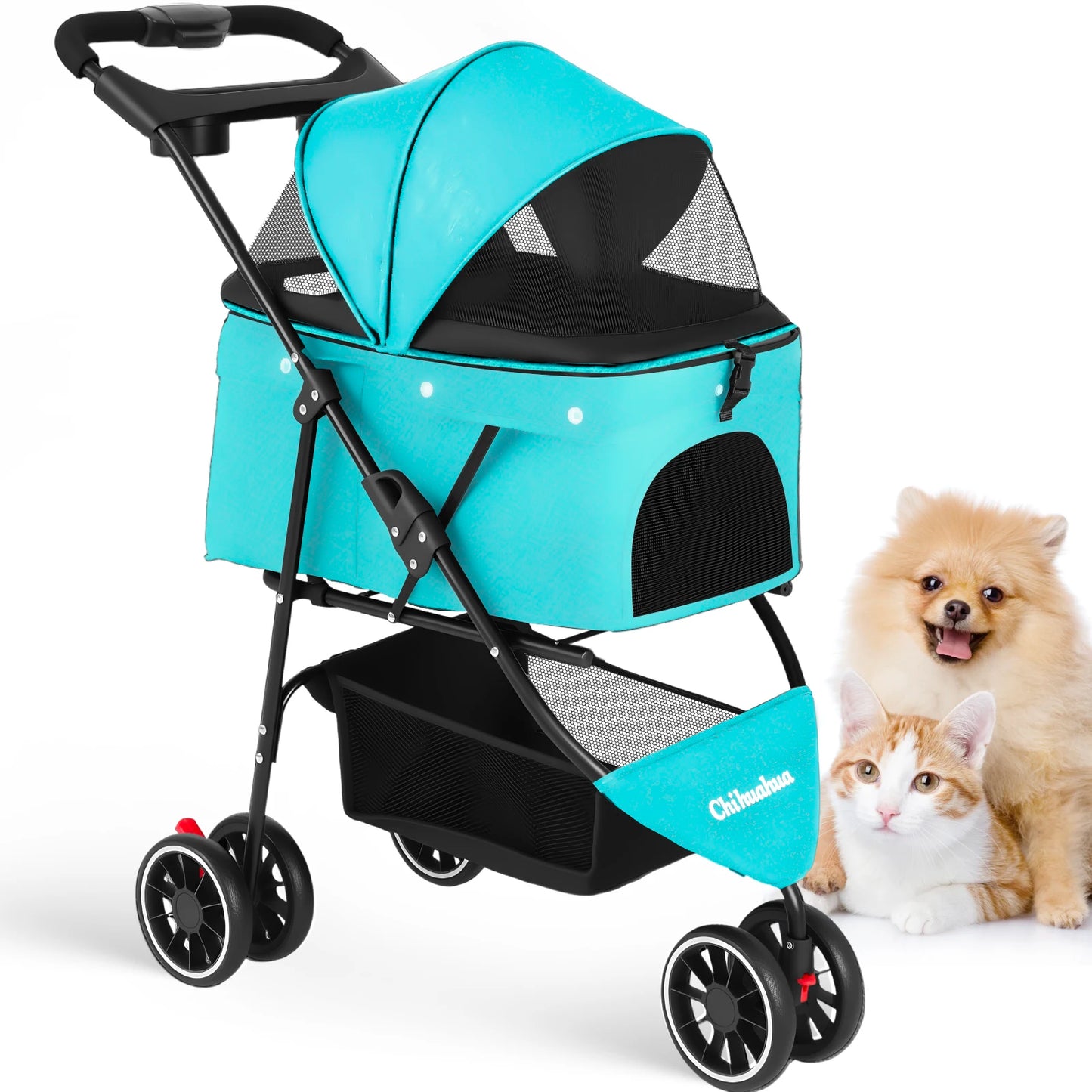 Pet Stroller, Foldable with Breathable Mesh Canopy