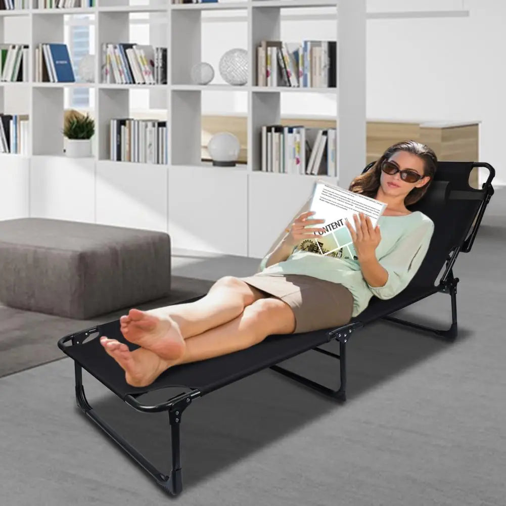Folding Chaise with Pillow Camping Cot