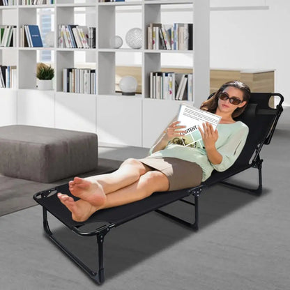 Folding Chaise with Pillow Camping Cot